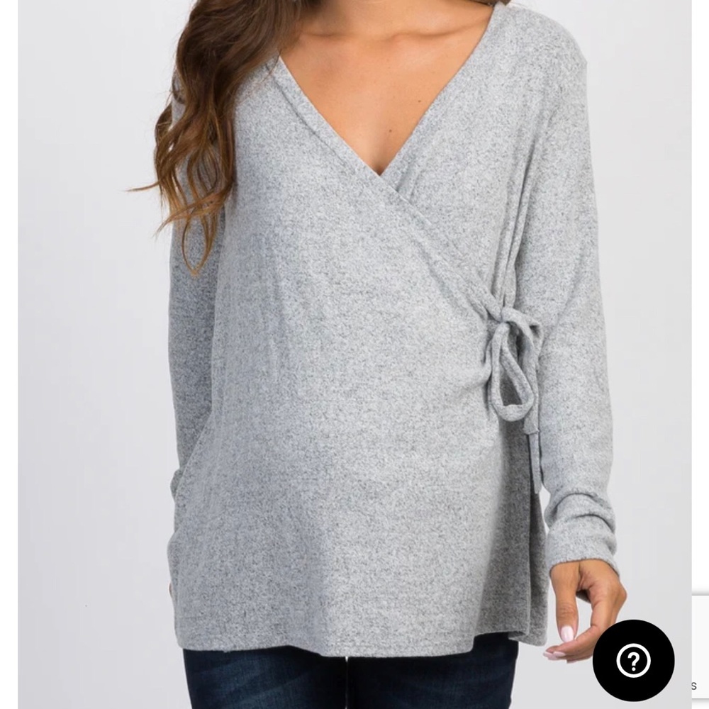 Pink blush heather grey wrap tie maternity/nursing top